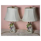 Vintage Japanese Handpainted Porcelain Figurine Table Lamp Pair