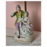 Vintage Japanese Handpainted Porcelain Figurine Table Lamp Pair