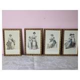 Antique Handcolored Engraving Fashion Print Set (4) - Ball Dress - Evening Dress - Opera Dress