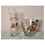 Vintage Handpainted Pheasant Ice Bucket & Mixing Glass