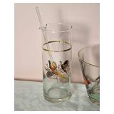 Vintage Handpainted Pheasant Ice Bucket & Mixing Glass