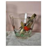 Vintage Handpainted Pheasant Ice Bucket & Mixing Glass