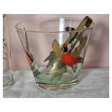 Vintage Handpainted Pheasant Ice Bucket & Mixing Glass