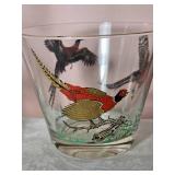 Vintage Handpainted Pheasant Ice Bucket & Mixing Glass