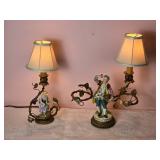 Delightful Antique French Painted Porcelain Figure Lamp Pair