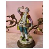 Delightful Antique French Painted Porcelain Figure Lamp Pair