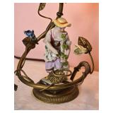 Delightful Antique French Painted Porcelain Figure Lamp Pair