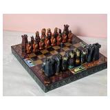Awesome Vintage Painted Wood Carved Miniature Chess Set - Aztecs & Conquistadores