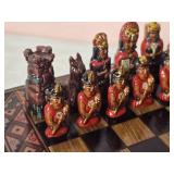 Awesome Vintage Painted Wood Carved Miniature Chess Set - Aztecs & Conquistadores
