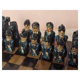 Awesome Vintage Painted Wood Carved Miniature Chess Set - Aztecs & Conquistadores