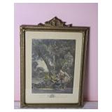 Antique Handcolored Engraving Print - Francois Boucher - La Chasse