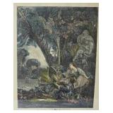 Antique Handcolored Engraving Print - Francois Boucher - La Chasse