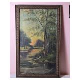 Shadowy Vintage Fine Art Original Landscape Painting - Hildegard - Rowboat