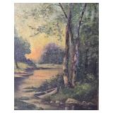 Shadowy Vintage Fine Art Original Landscape Painting - Hildegard - Rowboat