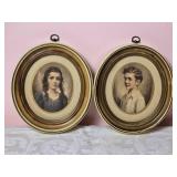 Vintage Miniature Portrait Pair - Brother & Sister