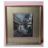 Incredible Vintage East Asian Temple Scene Painting