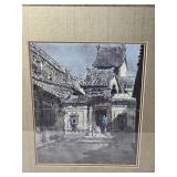 Incredible Vintage East Asian Temple Scene Painting