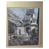 Incredible Vintage East Asian Temple Scene Painting