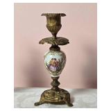 Antique French Handpainted Porcelain Candlestick Pair