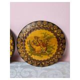 Antique Polish Folk Art Handpainted Wood Plate Pair - Dubois -Widok