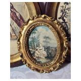 Antique European Print / Needlepoint Oval Frame Decor - (6)