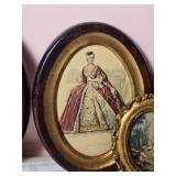 Antique European Print / Needlepoint Oval Frame Decor - (6)
