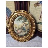 Antique European Print / Needlepoint Oval Frame Decor - (6)