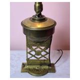 Vintage Brass Urn Table Lamp with Frilled Red Shade