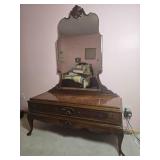 Breathtaking Carved Antique Burlwood Surface Art Deco Vanity