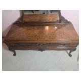 Breathtaking Carved Antique Burlwood Surface Art Deco Vanity