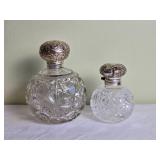 Brilliant Vintage Crystal Perfume Bottle Pair with Sterling Silver Stopper
