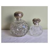 Brilliant Vintage Crystal Perfume Bottle Pair with Sterling Silver Stopper