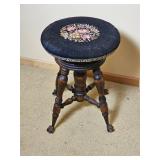 Antique Clawfoot Needlepoint Piano Stool