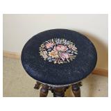 Antique Clawfoot Needlepoint Piano Stool
