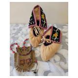 Antique Native American Indian Beaded Moccasins and Tobacco Pouch