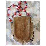 Antique Native American Indian Beaded Moccasins and Tobacco Pouch