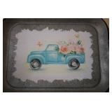 Decorative Galvanized Tray with Truck Design and Glass Jars Set