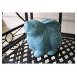 Set of 2 Ceramic Bunny Figurines and Rustic Lantern