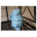 Set of 2 Ceramic Bunny Figurines and Rustic Lantern