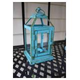 Set of 2 Ceramic Bunny Figurines and Rustic Lantern