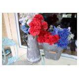 Rustic Metal Flower Vases with Artificial Patriotic Floral Arrangements