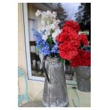 Rustic Metal Flower Vases with Artificial Patriotic Floral Arrangements