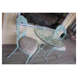 Vintage Aqua Bistro Set with Glass Table and 2 Floral Chairs