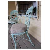 Vintage Aqua Bistro Set with Glass Table and 2 Floral Chairs