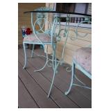 Vintage Aqua Bistro Set with Glass Table and 2 Floral Chairs