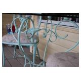 Vintage Aqua Bistro Set with Glass Table and 2 Floral Chairs