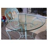 Vintage Aqua Bistro Set with Glass Table and 2 Floral Chairs