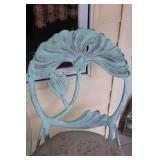 Vintage Aqua Bistro Set with Glass Table and 2 Floral Chairs