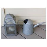 Vintage Galvanized Lantern and Watering Can Set