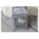 Vintage Galvanized Lantern and Watering Can Set